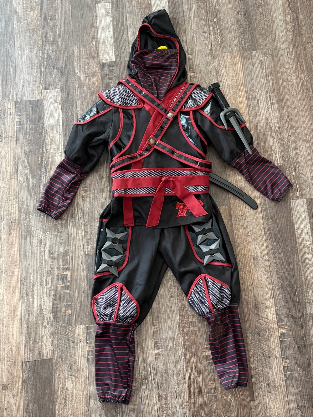Kids Red and Black Ninja Costume with Hood